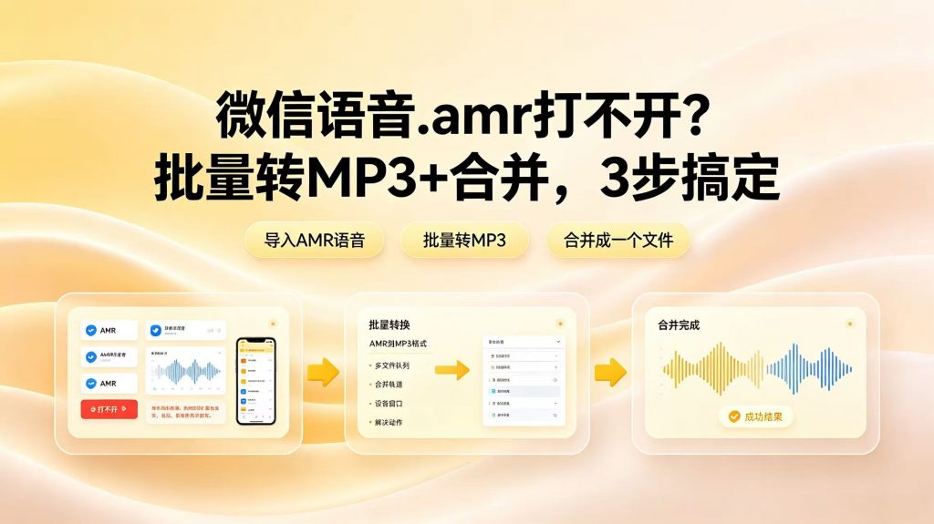 微信语音.amr打不开？批量转MP3+合并，3步搞定