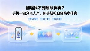 翻唱找不到原版伴奏？手机一键分离人声，新手轻松自制纯净伴奏